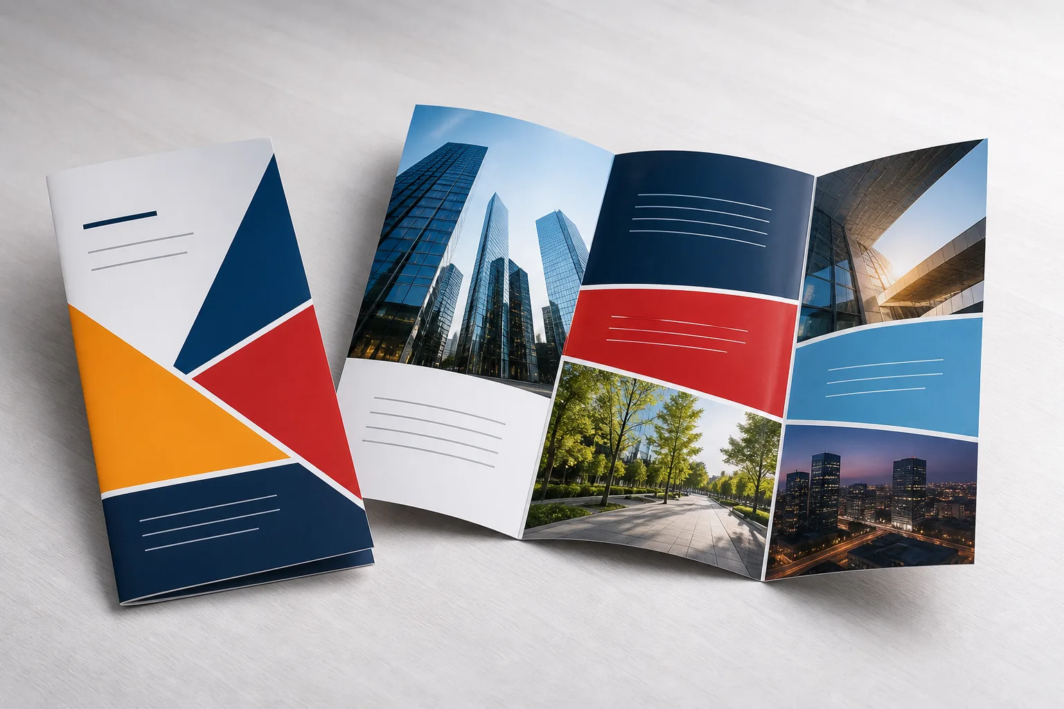 Folded full-colour brochure with full-bleed photography.