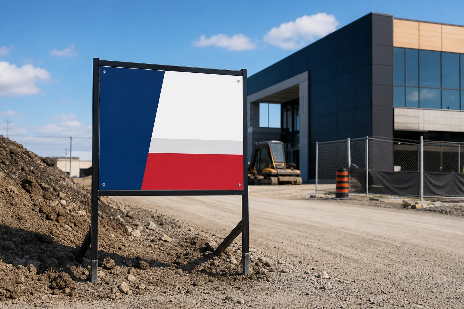 Large construction site sign mounted near a job site fence.