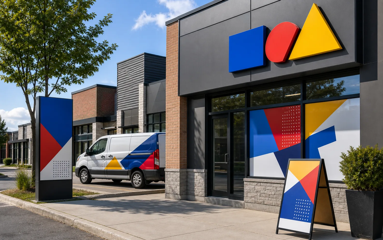 Outdoor signage installed along a commercial street in Vaughan.