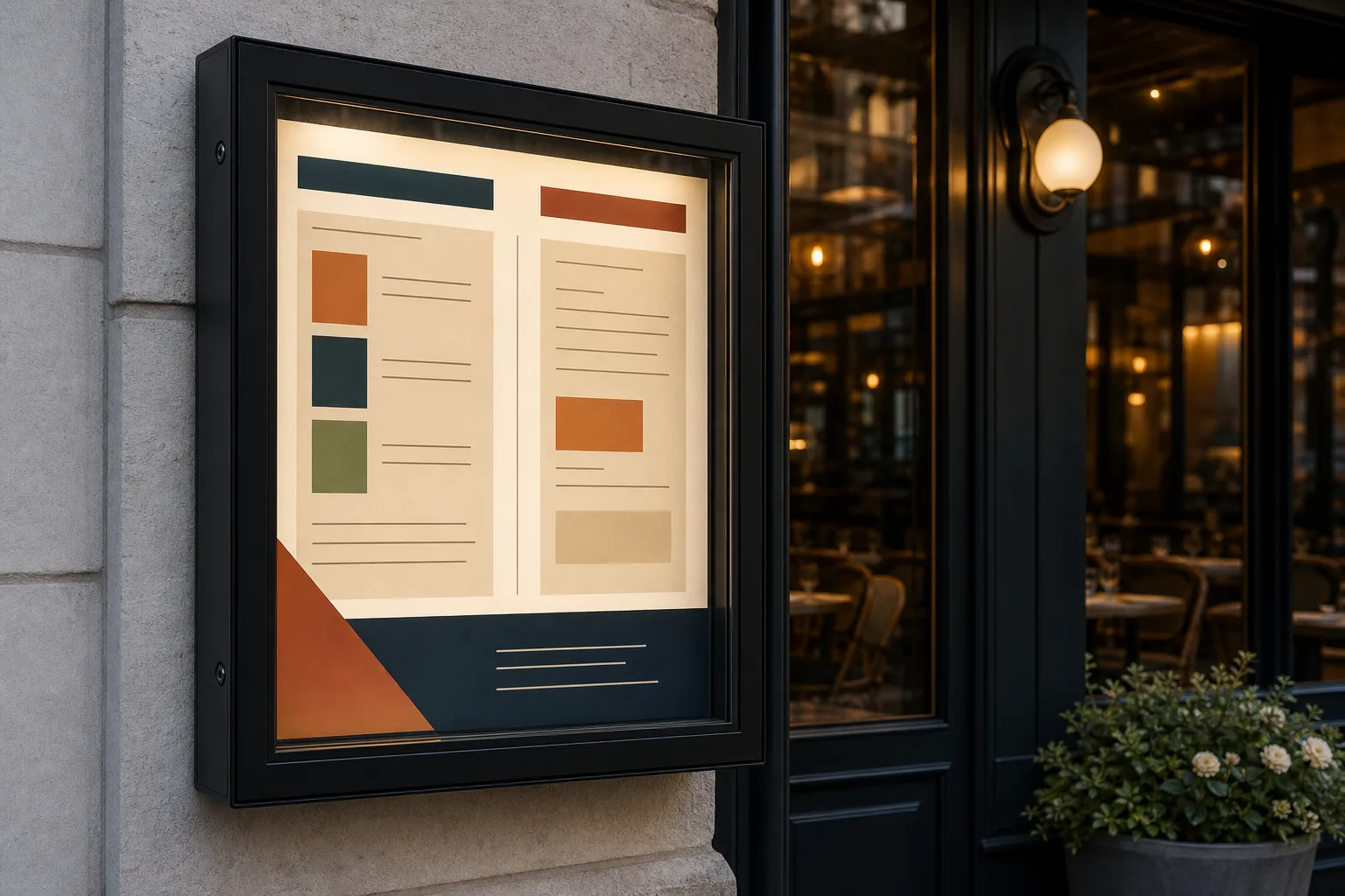 Outdoor restaurant menu display box.